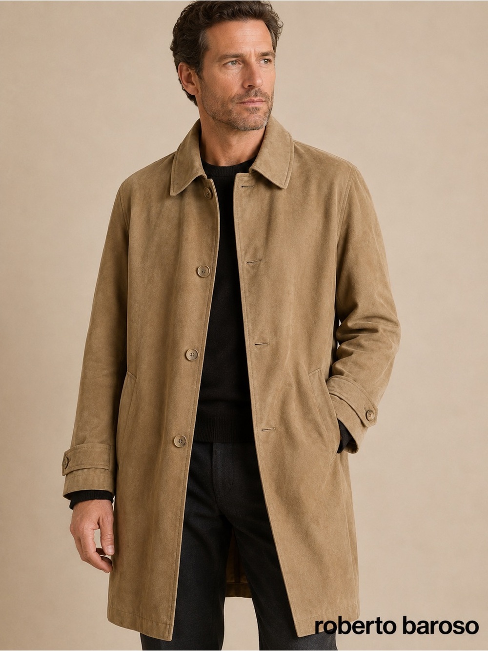 Vintage Roberto Baroso Faux Suede Coat Heavy Wool Blend Size 42